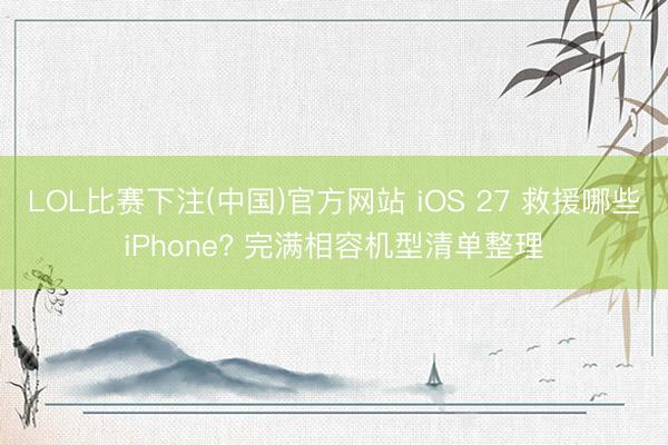LOL比赛下注(中国)官方网站 iOS 27 救援哪些iPhone? 完满相容机型清单整理